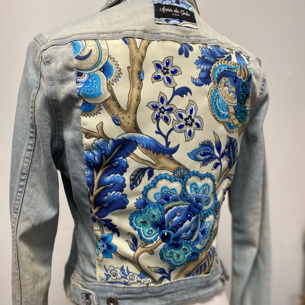 Handmade Denim Jean Jacket Size S Crystals Beads